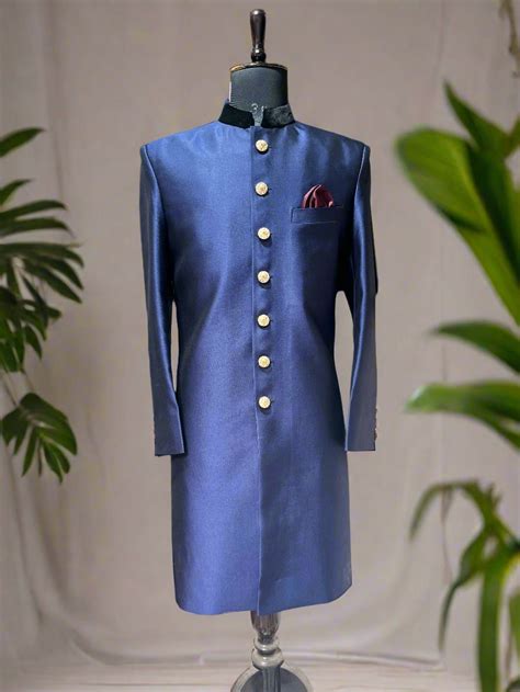 SRK Inspired Stylish Navy Blue Royal Sherwani Set - Bollywood Elegance ...