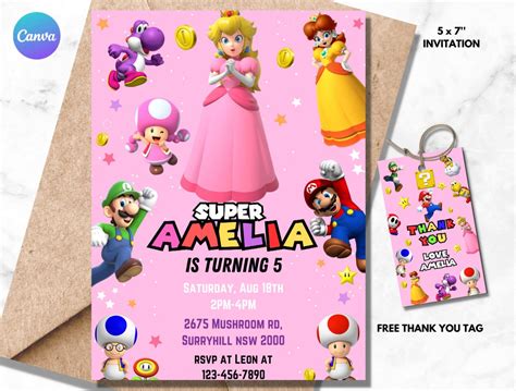 Buy Editable Mario Princess Peach Invitation, Super Mario Birthday ...