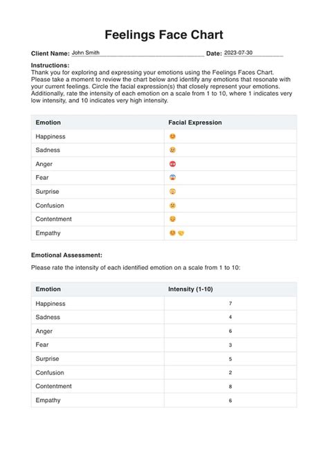 Feelings Faces Chart & Example | Free PDF Download