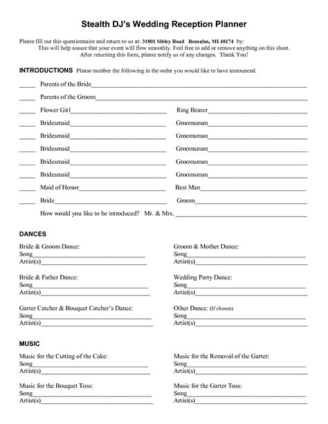 Dj Wedding Planner Form | amulette