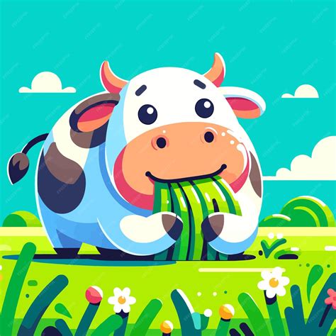 Premium Vector | Cartoon of an adorable fat cow eating grass