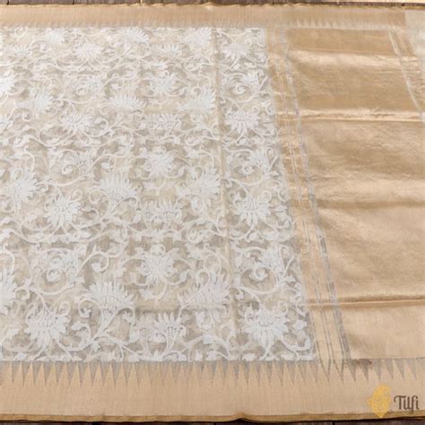Pre-Order: Off-White Pure Kora Silk Net Banarasi Handloom Saree - Tilfi