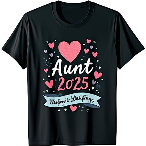 Black T-Shirt with Pink Glitter Heart & Aunt 2025 Whimsical Design for ...