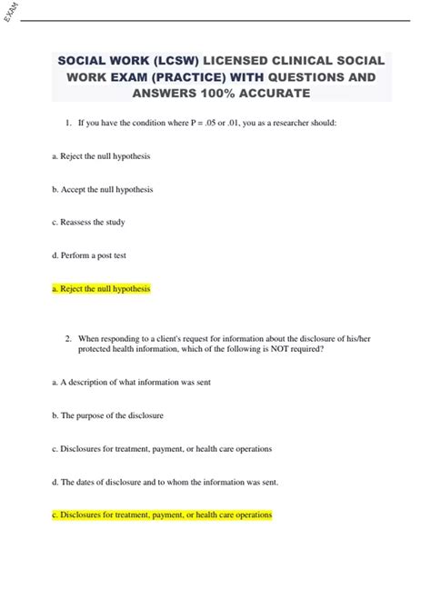 SOCIAL WORK (LCSW) LICENSED CLINICAL SOCIAL WORK EXAM (PRACTICE) WITH ...