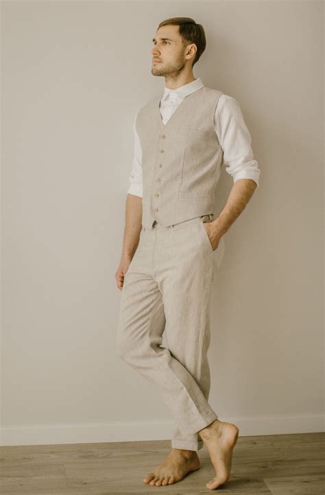 Linen Trousers Waistcoat Set For Men. Handcrafted. Ethically. – Linen Wedding Dress
