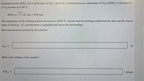 Solved Potassium nitrate, KNO3, ﻿has a molar mass of | Chegg.com