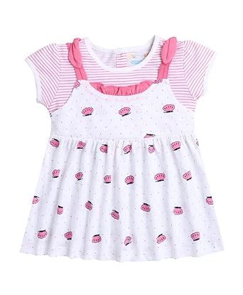 BUMZEE White & Pink Girls Half Sleeves Frock Age - 2-3 Years : Amazon ...