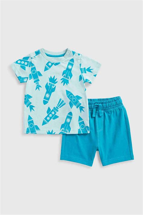 Mothercare Boys 100% Cotton Half Sleeves Shorts and T-Shirt - Blue