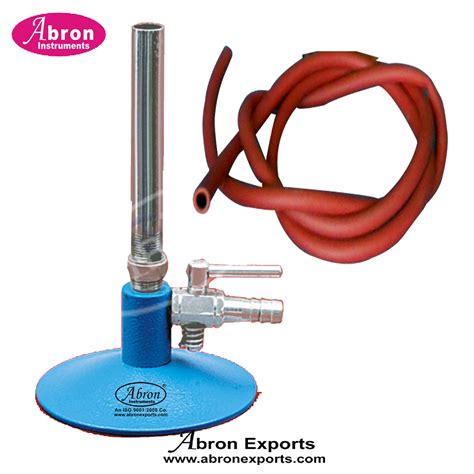 Bunsen Burner LPG with Stop Cock Steel Sheet With Rubber tube Pressed Powder Coated Base Brass ...