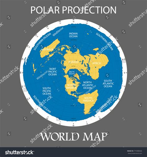 Azimuthal Equidistant Projection Vector Map World Stock Vector (Royalty ...