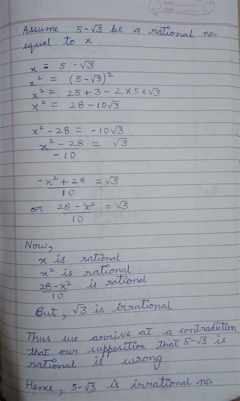 Prove that 5-√3 is irrational.... - Brainly.in