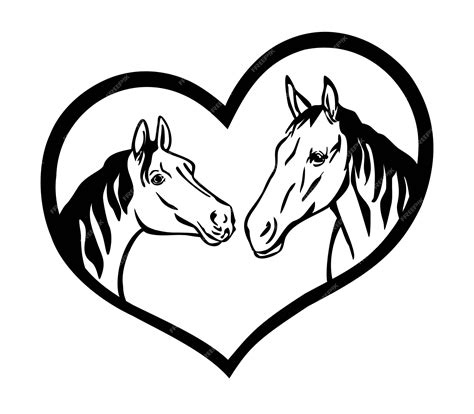 Twee zwarte vector paarden hoofden gezichten omtrek silhouet tekening ...