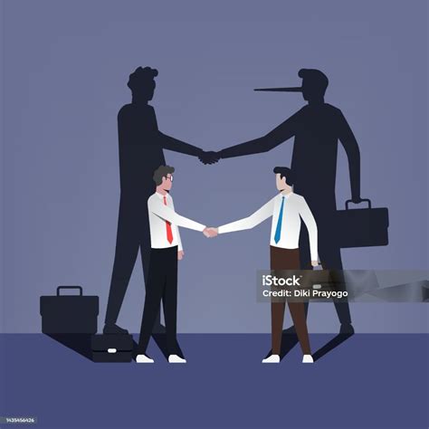 Fraud Agreement Dishonest Businessman With Long Nose Shadow Symbol ...