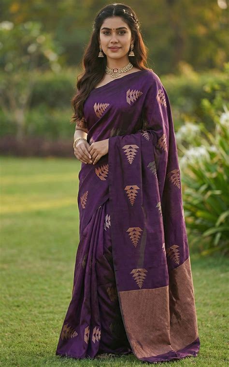 Purple Jacquard Saree – Elegant Indian Ethnic Wear for Weddings ...