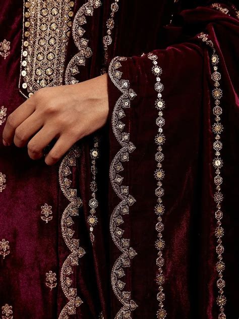 Buy Libas Art Purple Embroidered Velvet Straight Suit With Dupatta ...
