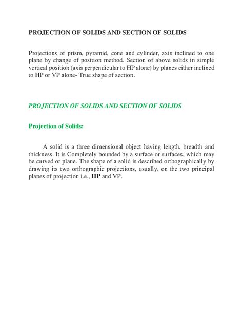 Projection OF Solids AND Section OF Solids - PROJECTION OF SOLIDS AND ...