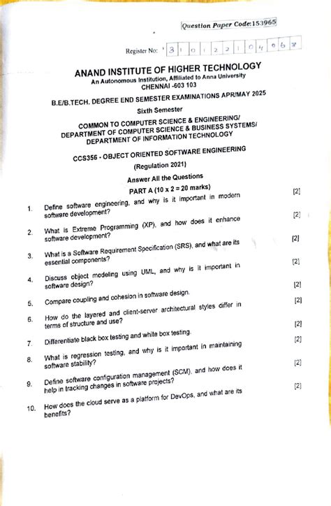 CCS356 OOSE 6th Sem End Exam Question Paper - May 2025 - Studocu