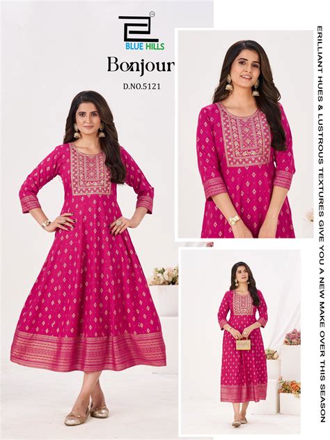 Blue Hills Bonjour Rayon Fancy Anarkali Kurti With Foil Print