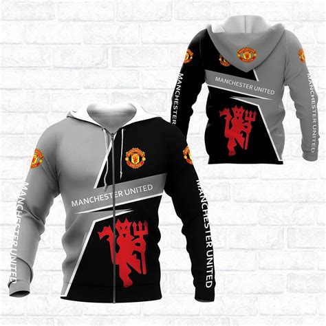 Manchester United Gray Black Zip Up Hoodie