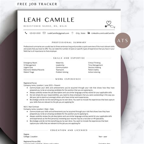 ATS Friendly Nurse Resume Template for Google Docs Resume Word Template Medical Assistants ...