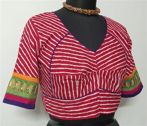 Readymade Red Leheriya Stripes Blouse | Godhuli