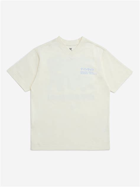 Buy Y&F Kids Boys Off-White Text Design Cotton T-Shirt from Westside