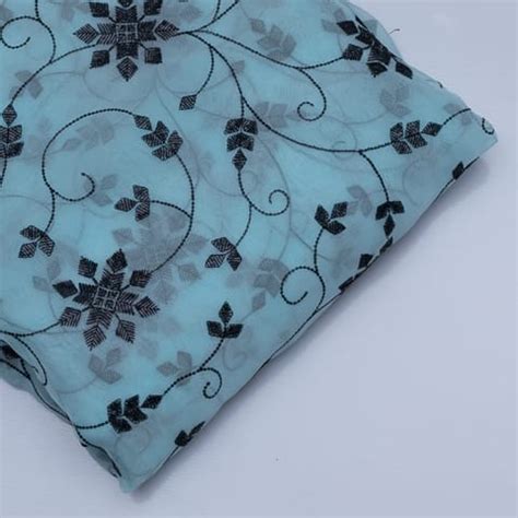 Blue Colour Satin Organza Embroidery