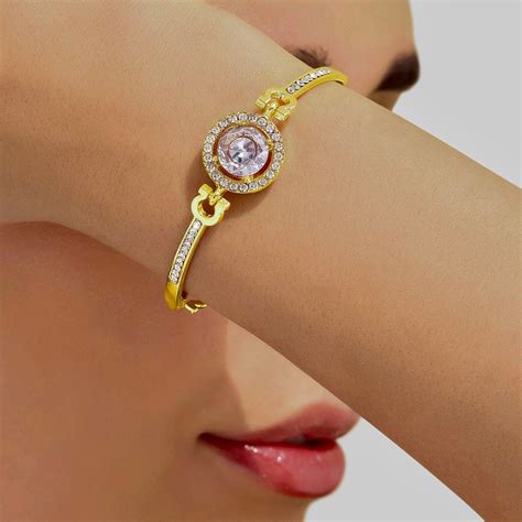 PRAO Anti-Tarnish Solitaire Studded Bangle Bracelet (Adjustable Size)