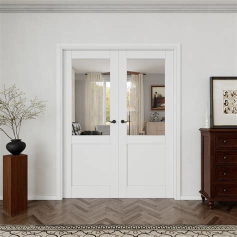 Solid Interior French Doors 10 Lite Clear Glass French Door With