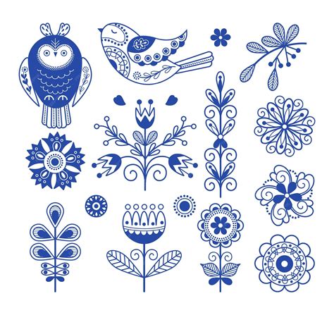 Premium Vector | Scandinavian folk design Nordic blue ornament elements ...