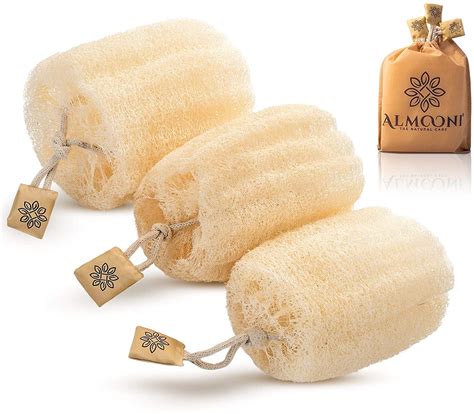 ALMOONI 100% Natural Organic Egyptian Loofah Sponges, Large Exfoliating ...
