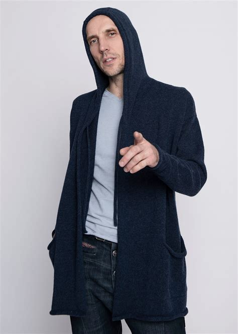 Hand-knitted Merino Wool Cashmere Cardigan: Mens Hooded Sweater - Etsy