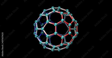 C60 fullerene buckyball 3d molecule (bonds colored red to blue to show ...