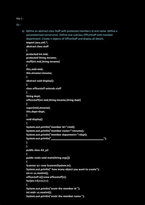 Java Final Slips - Dunno - Slip 1 : Q2 : a) Define an abstract class ...
