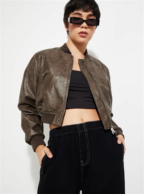 Buy URB_N Women Faux Leather Crop Bomber Jacket Online at just Rs. 2499 ...