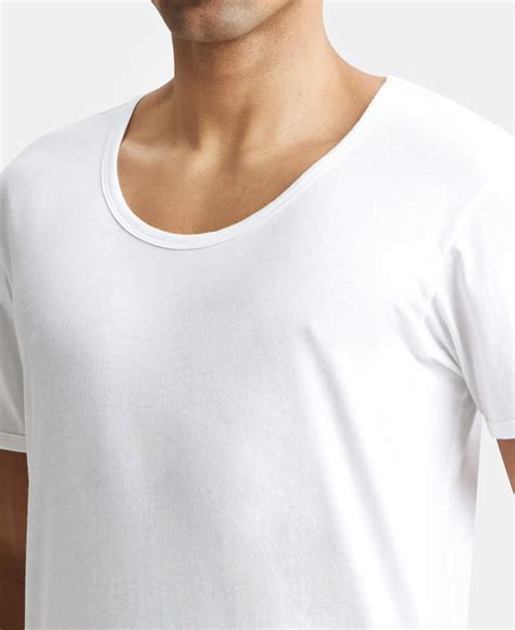 Buy Super Combed Cotton Round Neck Half Sleeved Vest - White (Pack of 2 ...