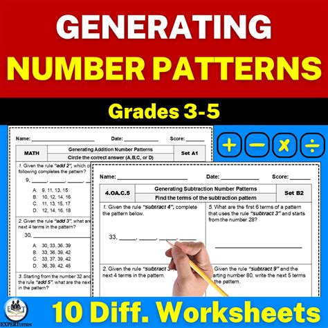 Generating Number Patterns Worksheets 3rd, 4th, 5th grades - ExperTuition