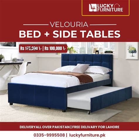 Velouria Bed + Side Tables – Lucky Furniture
