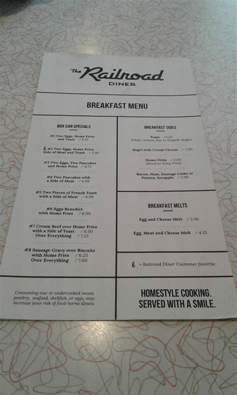 Menu at Richland Railroad Diner restaurant, Richland