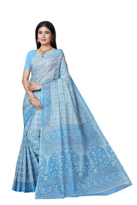 SHANVIKA Women's Pure Cotton Floral Print Saree Without Blouse Piece ...