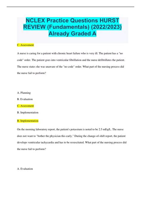 NCLEX Practice Questions HURST REVIEW (Fundamentals) (2022/2023 ...