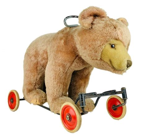 Steiff -Bear On Wheels- Large Vintage Brown Beige Mohair Grizzly Ride On Teddy — PM Antiques ...