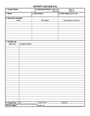 Ics 214 Form - Fill Online, Printable, Fillable, Blank | pdfFiller