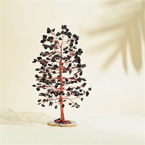 Handmade Black Tourmaline Gemstone Tree of Life with Geode Agate Slice ...
