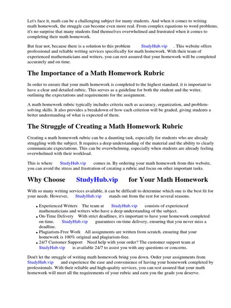 Math Homework Rubric | PDF | Mathematics | Rubric (Academic)