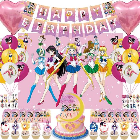 Amazon.com: 119Pcs Sailor Girls Moon Birthday Decorations Party ...