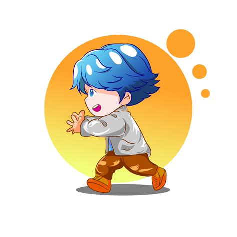 Premium vector l cute boy run, blue hair, korean anime style. free ...