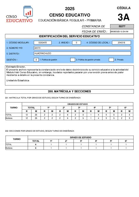 Censo Educativo 2025: Informe de Matrícula y Secciones 3A - Studocu
