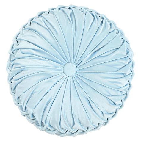 Holan Light Blue Pleated Velvet Round Throw Pillow, 16"
