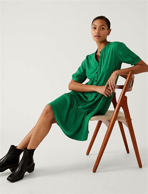 Buy Round Neck Knee Length Shirt Dress at Marks & Spencer